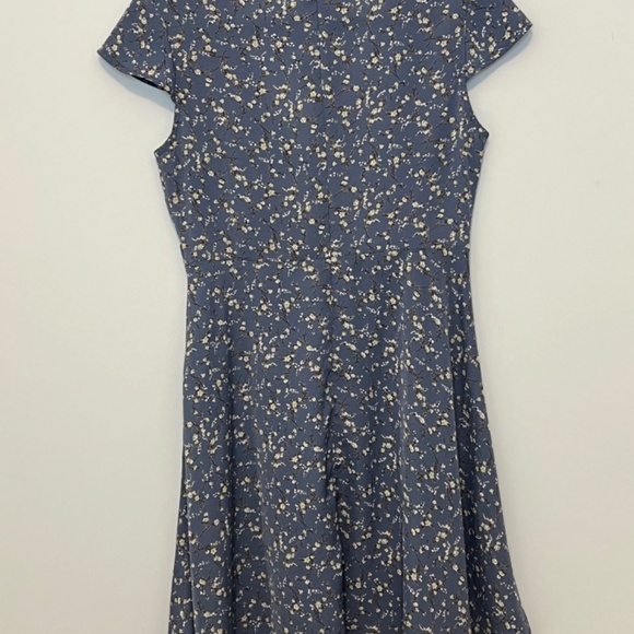 Periwinkle Blue Mini Floral Print Dress V-Neck Zipper Back Medium - Picture 9 of 12